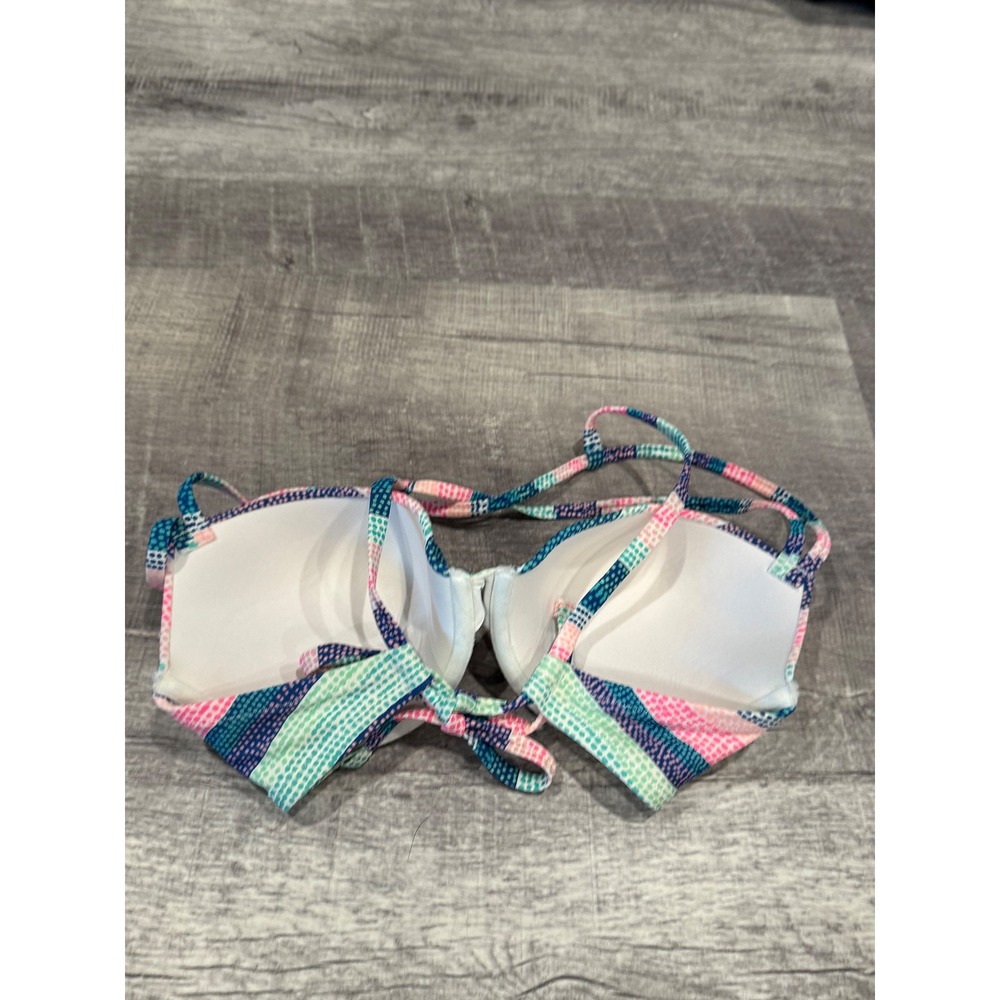 Aerie 34D Multi Color Striped Push Up Bikini Top Criss Cross Back Swimwear - Picture 2 of 4